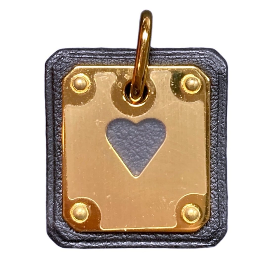 HERMES Hermes As de Coeur PM Heart Motif GP x Leather Pendant Top Black Gold Color Women's: --- Catalog ---Category: SizePendant Size: 2.1mm x 2mm / 0.08'' x 0.07''Category: DesignColor: Black, GoldGender: WomenPendant Type: PendantNecklace Type: PendantCategory: GeneralBrand: Hermes--- Item