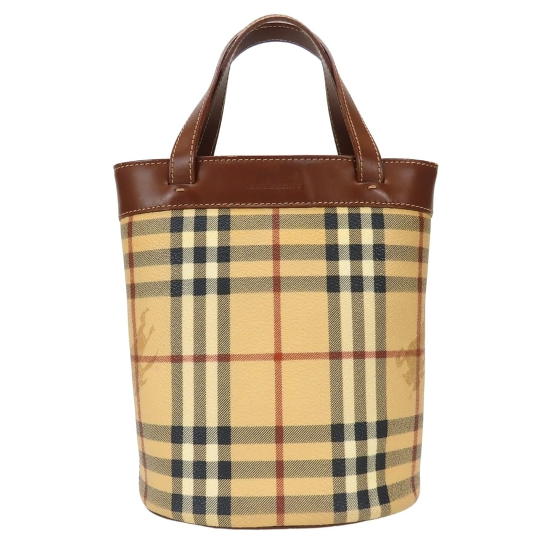 Burberry handbag, Nova Check pattern, leather, beige/brown, mini bucket bag, women's. BURBERRY: --- Catalog ---Category: SizeSize (HxWxD): 20cm x 19.5cm x 11cm / 7.87'' x 7.67'' x 4.33''Category: DesignType: HandbagColor: Beige brownGender: WomenMaterial: Leather Category: GeneralBrand: Burberry