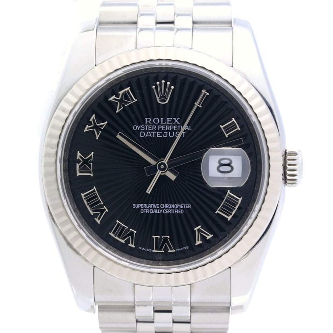 ROLEX Datejust Black Sunbeam 116234 Men's Watch 18K White Gold x Stainless Steel 40293: --- Catalog ---Category: SizeWrist Size: 18cm / 7.08''Case Diameter: 37mm / 1.46''Category: DesignType: WristwatchGender: MenColor (Dial): BlackMaterial (Band): Stainless steel, White gold (18K)Materi