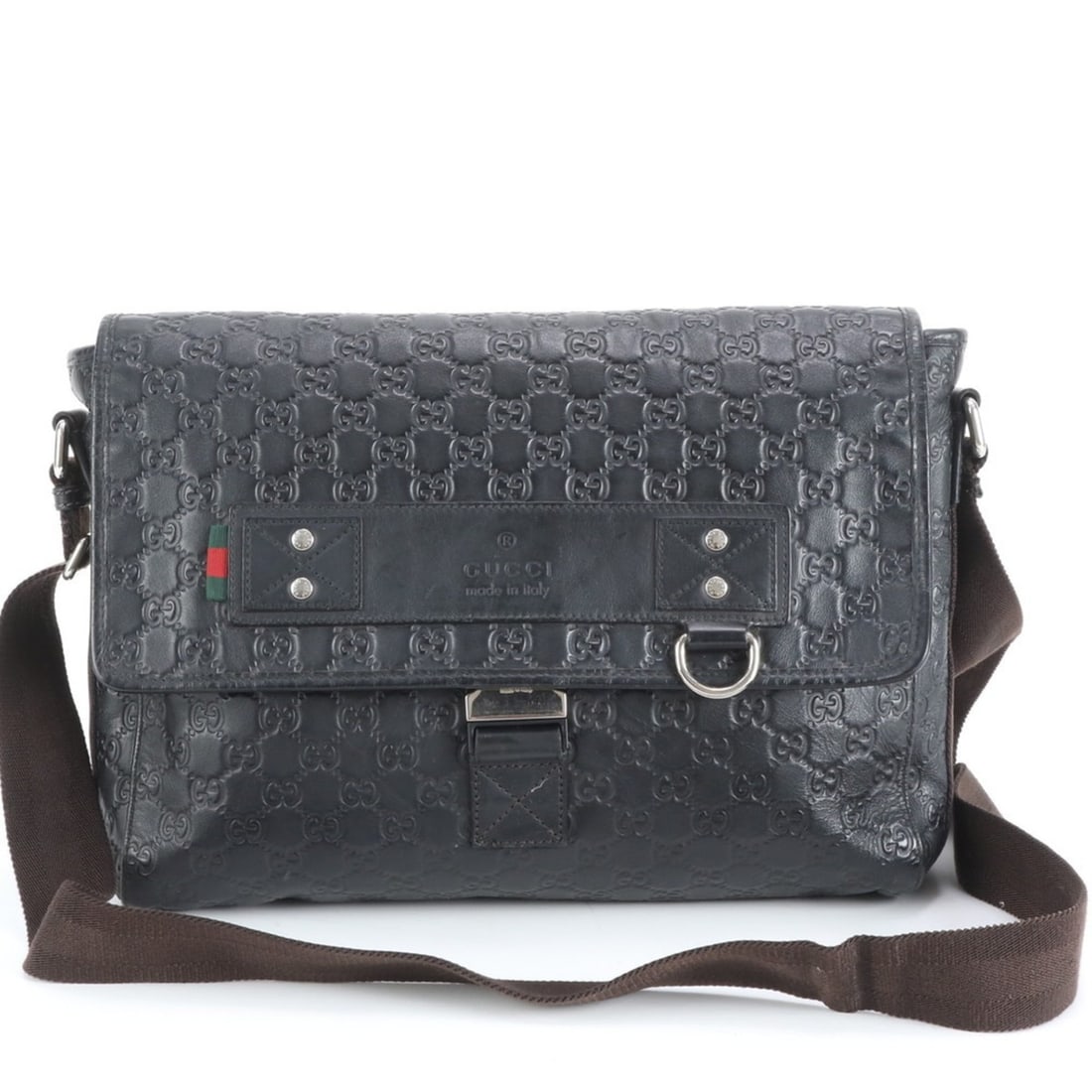 Gucci Guccissima Sherry Line 246067 Leather Shoulder Bag Messenger for Men: --- Catalog ---Category: SizeSize (HxWxD): 26cm x 33cm x 9cm / 10.23'' x 12.99'' x 3.54''Strap Length: 130cm / 51.18''Category: DesignType: Shoulder bagColor: BlackGender: MenMaterial: Leather Categor