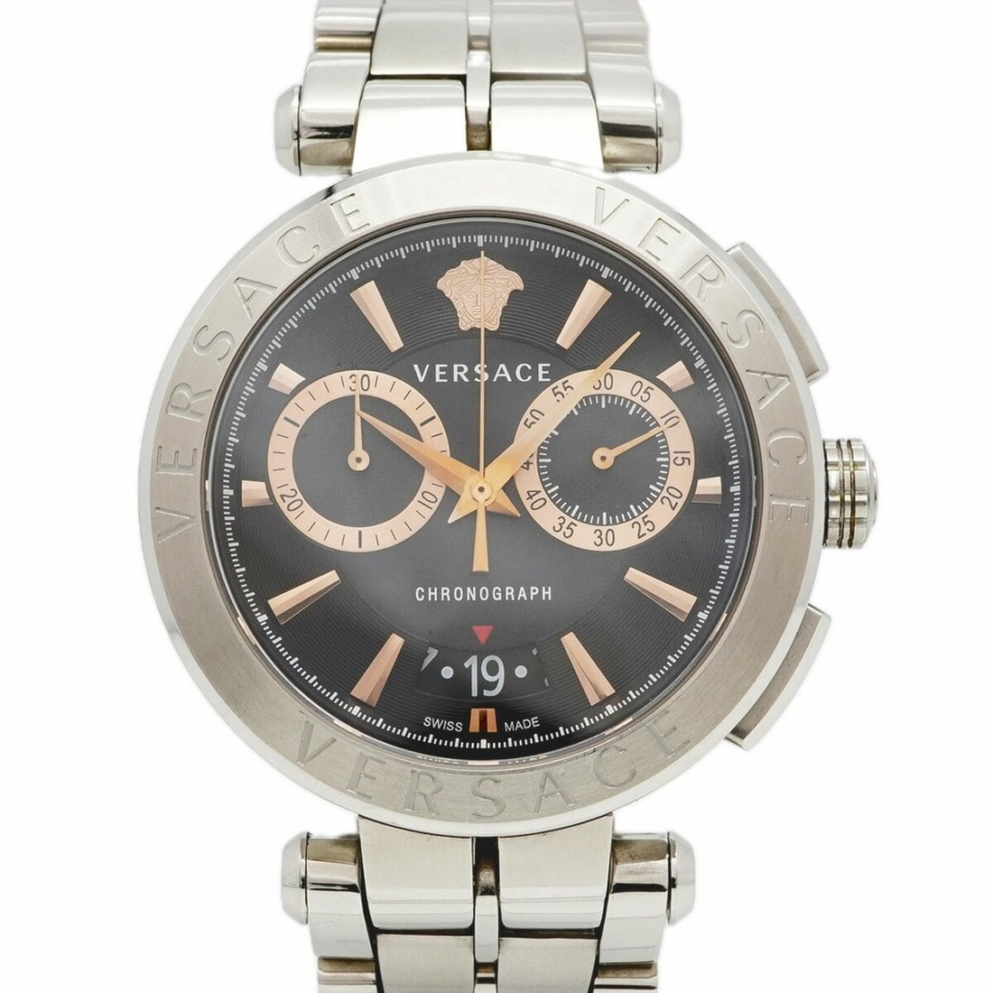 Versace ION VE1D01019 Black Dial Men's Watch: --- Catalog ---Category: SizeWrist Size: 18cm / 7.08''Case Diameter: 45.3mm / 1.78''Category: DesignType: WristwatchGender: MenColor (Dial): BlackMaterial (Band): Stainless steelCategory: GeneralMPN: