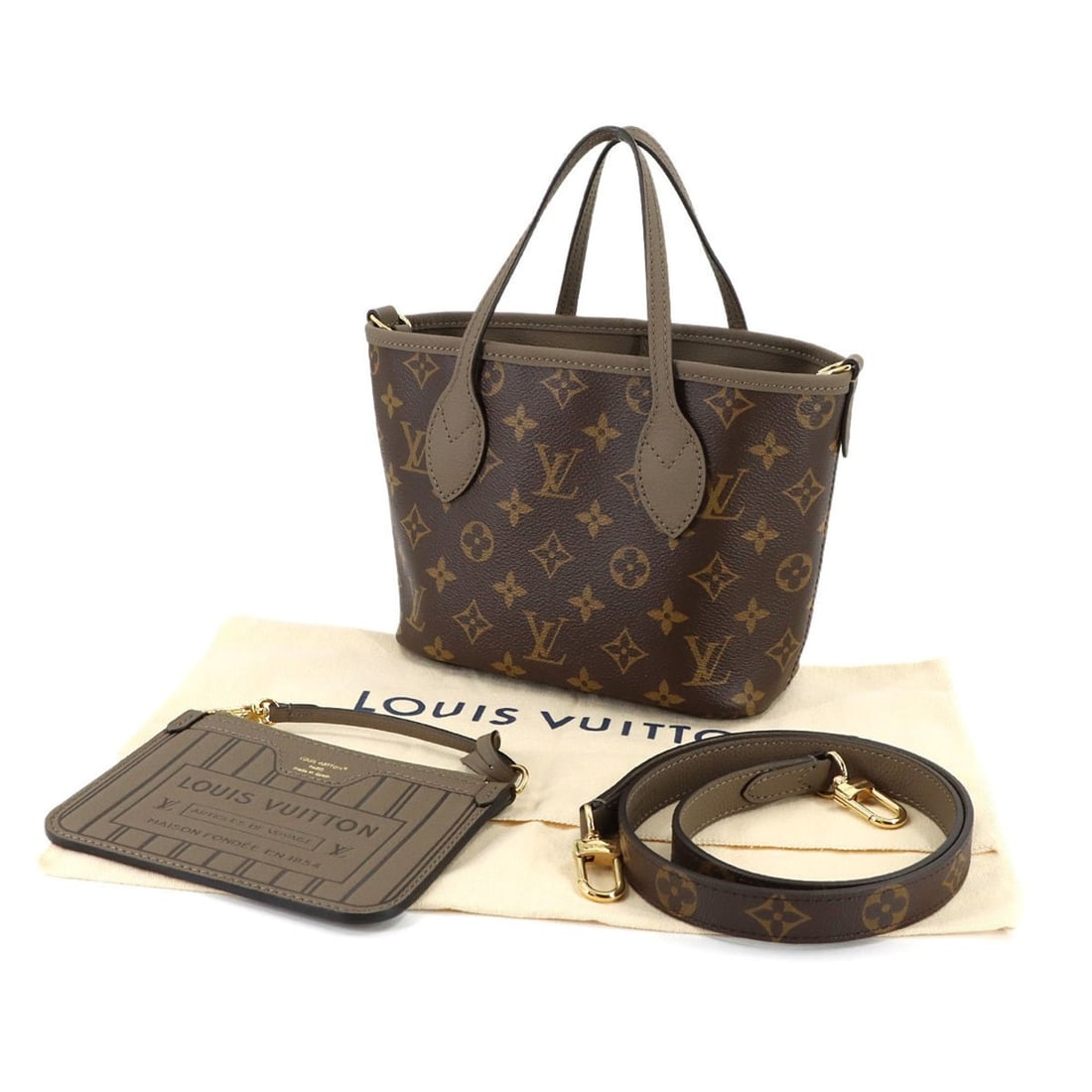 Louis Vuitton Monogram Neverfull Inside Out BB 2-way Hand/Shoulder Handbag Dark Fango M28349 RFID: --- Catalog ---Category: SizeSize (HxWxD): 16cm x 26cm x 10.5cm / 6.29'' x 10.23'' x 4.13''Category: DesignType: Handbag, PouchGender: WomenMaterial: Monogram , Leather Category: GeneralMPN: M28349Bra