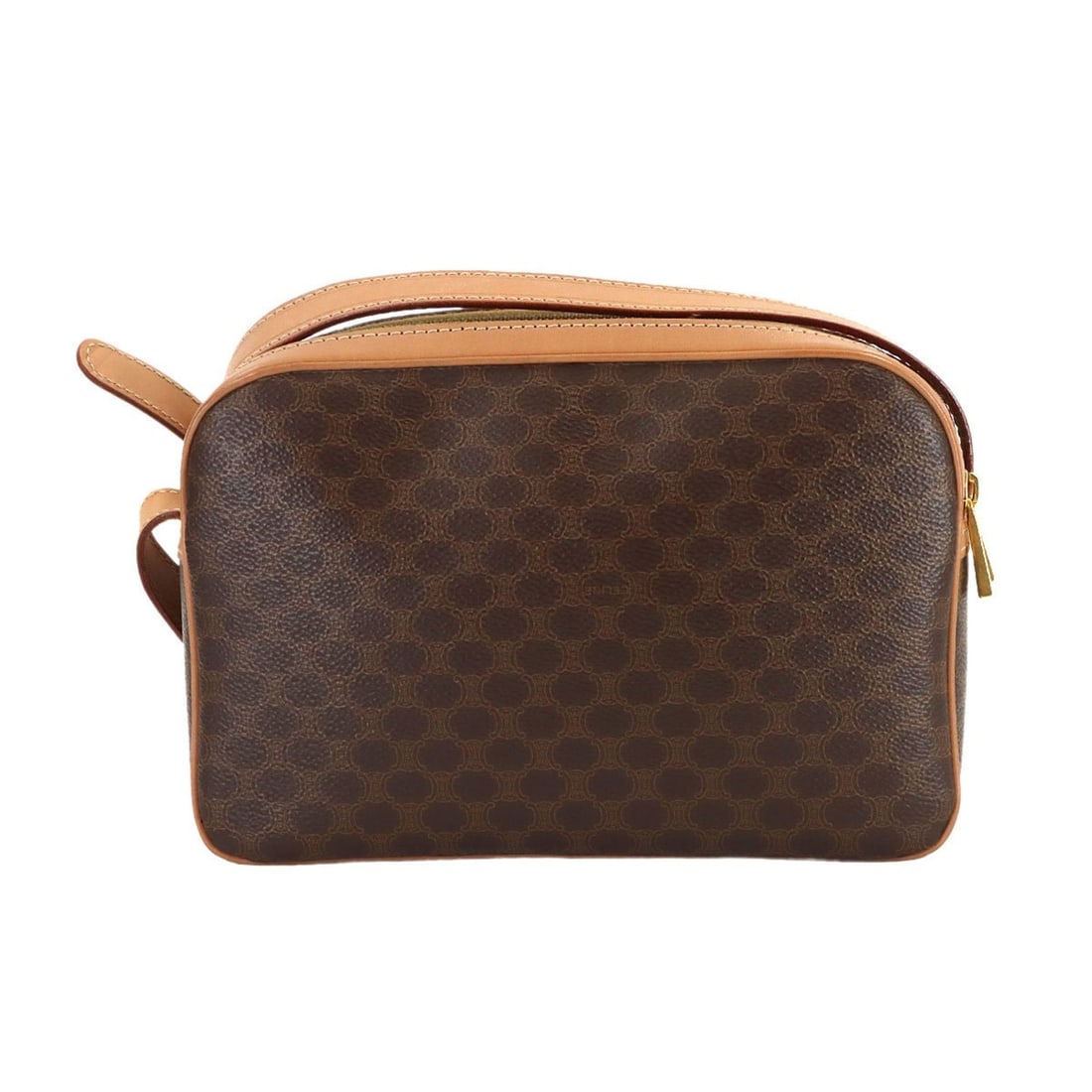 Celine Macadam Shoulder Handbag, Leather, Brown, Gold Hardware: --- Catalog ---Category: SizeSize (HxWxD): 15.5cm x 23cm x 7.5cm / 6.1'' x 9.05'' x 2.95''Category: DesignType: Handbag, Shoulder bagColor: BrownGender: WomenMaterial: PVC , Leather Category: GeneralB