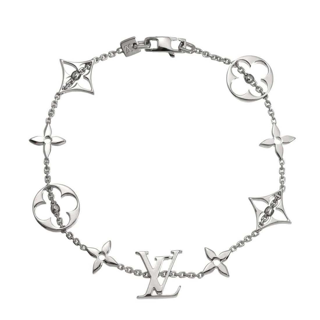 Louis Vuitton Monogram Bracelet, 17cm, 18K White Gold (750): --- Catalog ---Category: SizeLength: 17cm / 6.69''Category: DesignType: Charm braceletColor: SilverGender: WomenMaterial: White gold (18K)Category: GeneralBrand: Louis Vuitton--- Item List ---Section: