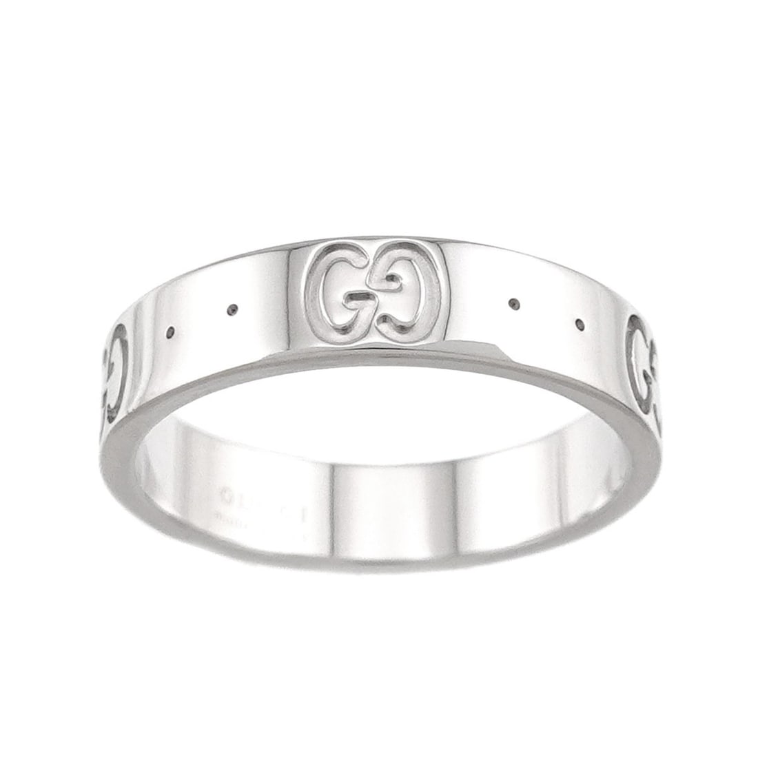 Gucci Icon Ring #9, 18K White Gold (750): --- Catalog ---Category: SizeJP Size: 8.5US Size: 4.5Category: DesignType: Band ringGender: WomenMaterial: White gold (18K)Category: GeneralBrand: Gucci--- Item List ---Section: ConditionRanking: Rank