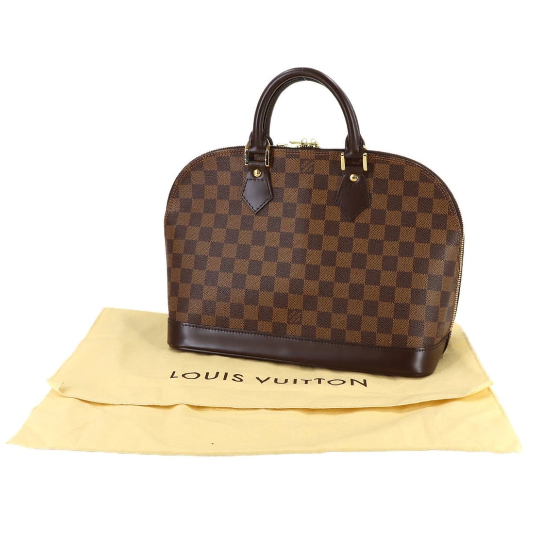 Louis Vuitton Damier Alma PM Handbag, Ebene, N51131, Brown with Gold Hardware.: --- Catalog ---Category: SizeSize (HxWxD): 23.5cm x 30cm x 15cm / 9.25'' x 11.81'' x 5.9''Category: DesignType: HandbagColor: Brown, Damier Canvas, EbeneGender: WomenMaterial: Damier Canvas Category:
