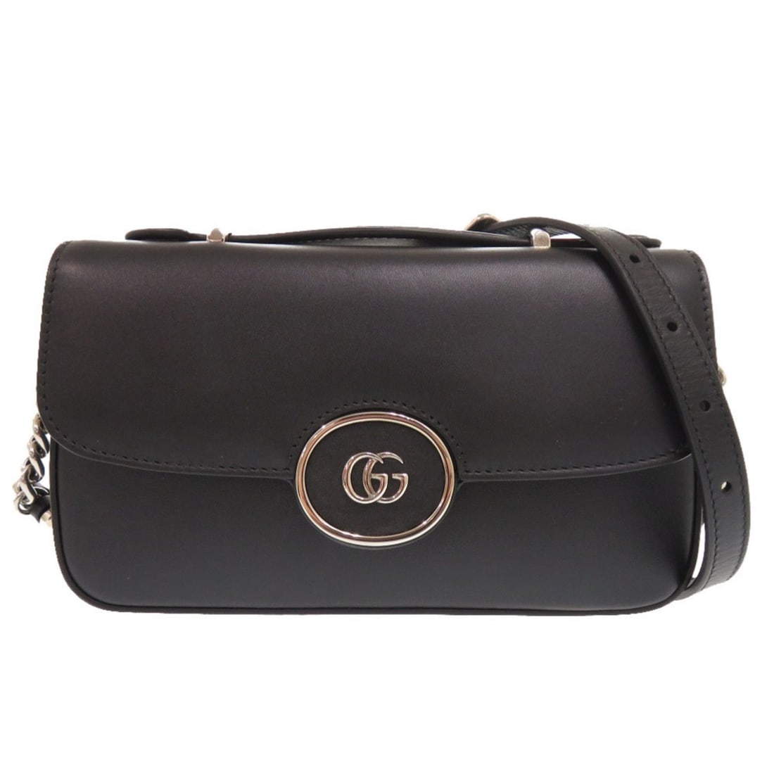 Like New Gucci Petite GG Double G 739722 Leather Black 2-Way Shoulder Bag 0324GUCCI: --- Catalog ---Category: SizeSize (HxWxD): 12cm x 21cm x 5cm / 4.72'' x 8.26'' x 1.96''Category: DesignType: Shoulder bagColor: BlackGender: WomenMaterial: Leather Category: GeneralMPN: 739722Brand: G