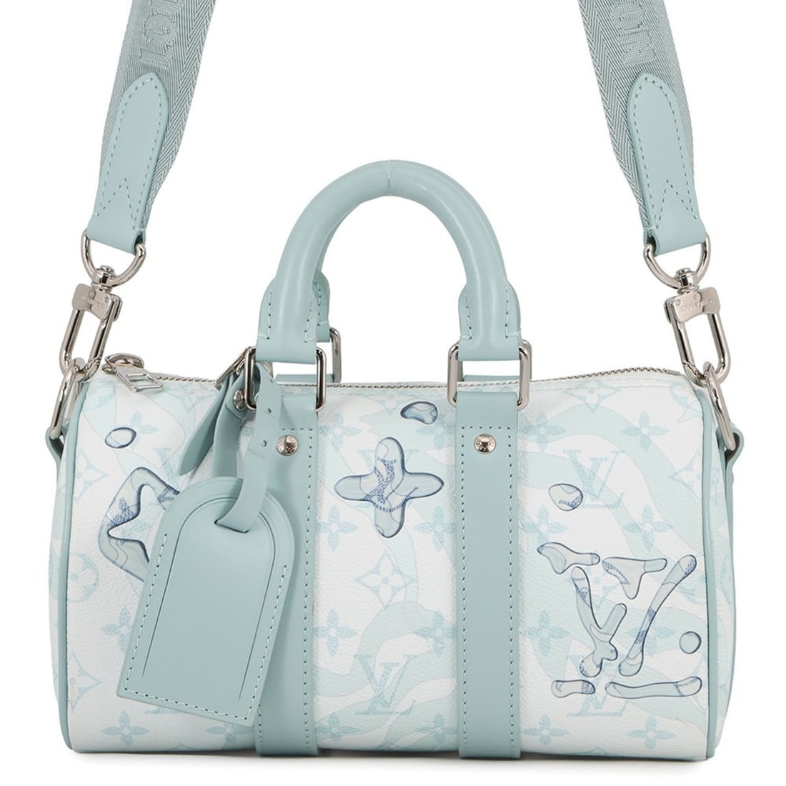 Louis Vuitton Monogram Aqua Garden Keepall Bandoulière 25 M22527 2-way Shoulder Bag 2023 Handbag: --- Catalog ---Category: SizeSize (HxWxD): 15cm x 25cm x 11cm / 5.9'' x 9.84'' x 4.33''Category: DesignType: Handbag, Shoulder bagColor: Light blueGender: WomenMaterial: Monogram Category: GeneralMPN: