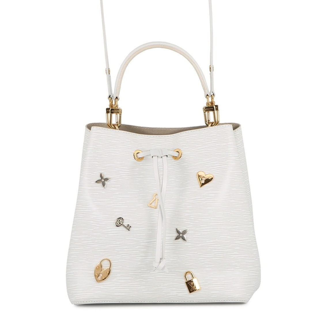 Louis Vuitton Epi NeoNoe Love Lock M53238 handbag. LOUIS VUITTON handbag, 2-way shoulder bag, white.: --- Catalog ---Category: SizeSize (HxWxD): 25cm x 25cm x 17cm / 9.84'' x 9.84'' x 6.69''Category: DesignType: HandbagColor: Blanc, WhiteGender: WomenMaterial: Epi leather Category: GeneralMPN: M53238B
