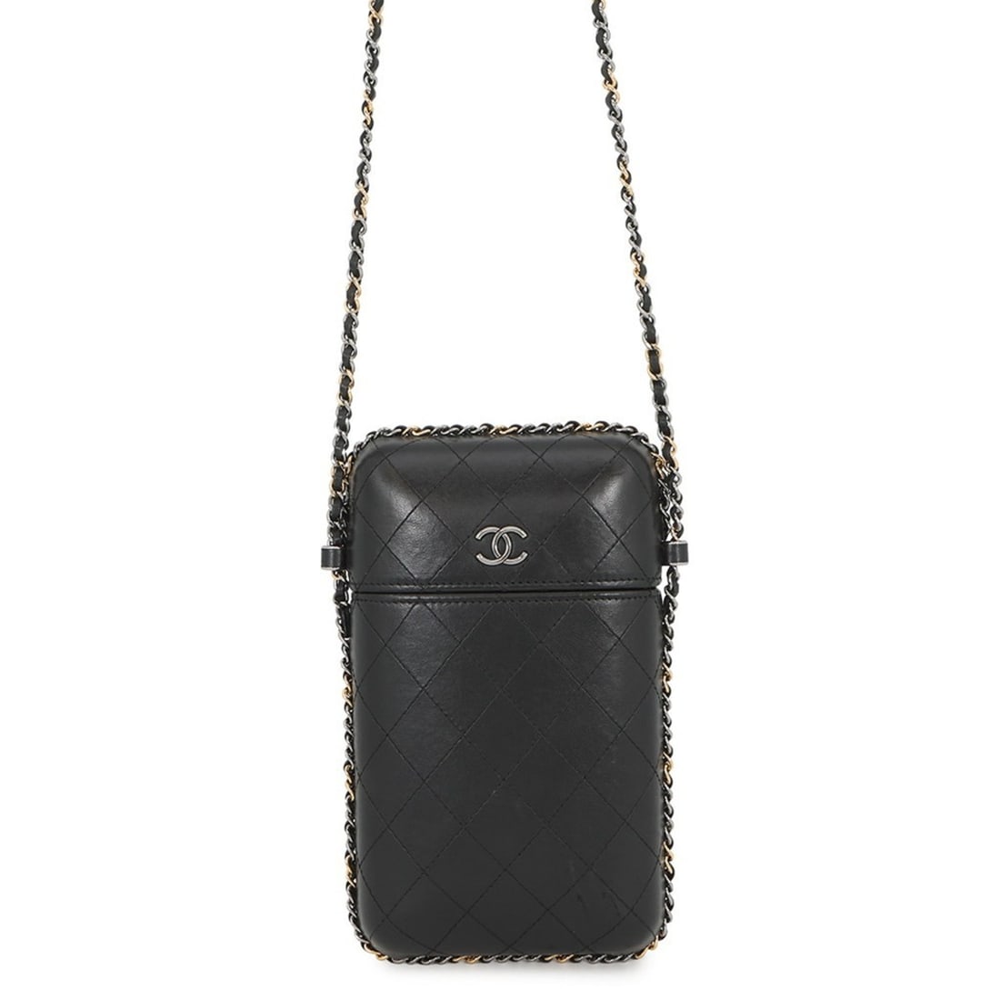 Chanel phone case, chain-around, Matelassé, Coco Mark, lambskin, A94471, black, case for women,: --- Catalog ---Category: SizeSize (HxWxD): 20cm x 12cm x 3.5cm / 7.87'' x 4.72'' x 1.37''Category: DesignType: Phone walletColor: BlackGender: Women,MenMaterial: Leather Leather/Fur Type: LambskinCate
