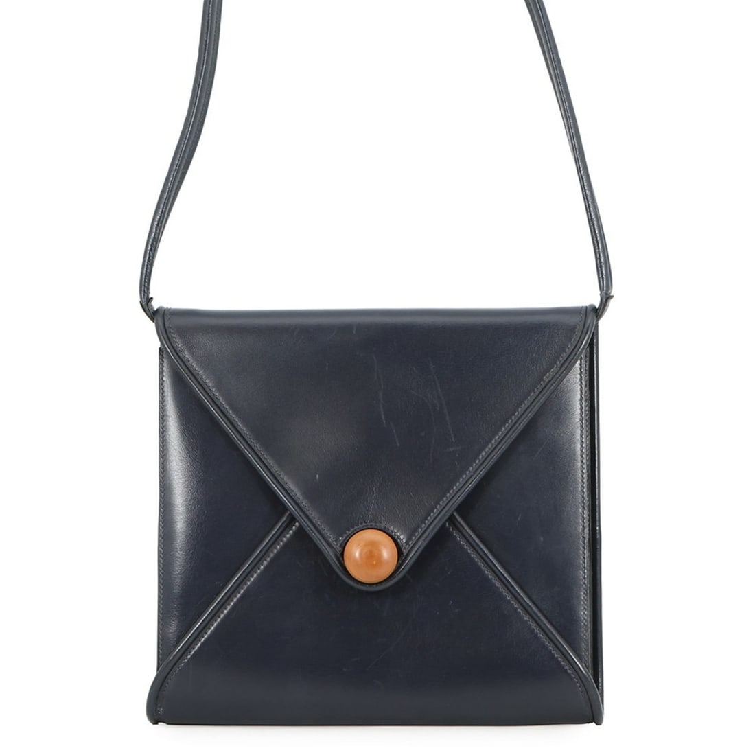 Hermes shoulder bag, wood, navy, box calf leather, with E stamp. handbag. HERMES: --- Catalog ---Category: SizeSize (HxWxD): 23cm x 25cm x 4cm / 9.05'' x 9.84'' x 1.57''Category: DesignType: Handbag, Shoulder bagColor: NavyGender: WomenMaterial: Box nepal leather Category: GeneralB