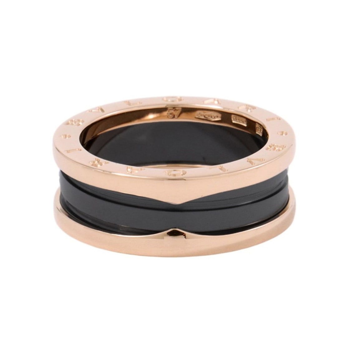 BVLGARI B-zero1 2-band ring, 18KPG pink gold, black ceramic, size 57.: --- Catalog ---Category: SizeUS Size: 8.5Brand Size: 57Category: DesignType: Band ringColor: Black, Pink goldGender: MenMaterial: Ceramic, Pink gold (18K)Category: GeneralMPN: 347037Brand: BvlgariCoun