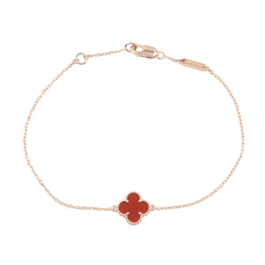 Van Cleef & Arpels Sweet Alhambra Bracelet, 18K Pink Gold (PG), Carnelian, Women's, Gold/Red Tone,: --- Catalog ---Category: SizeLength: 17cm / 6.69''Category: DesignType: Charm braceletColor: Pink gold, Red colorGender: WomenMaterial: Pink gold (18K)Category: GeneralMPN: VCARN59K00Brand: Van Cleef