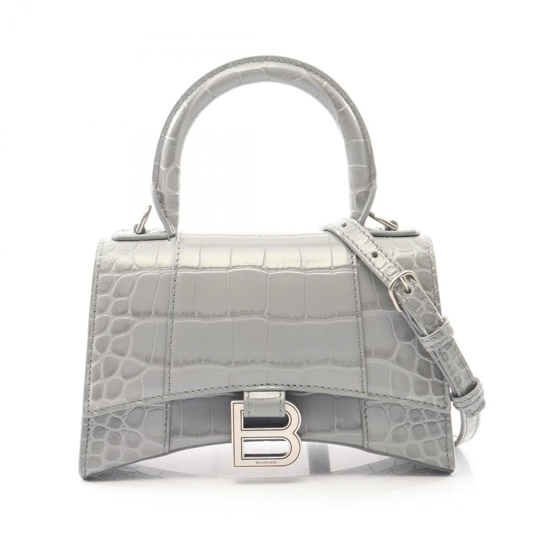 Balenciaga HOURGLASS XS Handbag, Leather, Women's, Gray, 592833: --- Catalog ---Category: SizeSize (HxWxD): 12cm x 19cm x 7cm / 4.72'' x 7.48'' x 2.75''Category: DesignType: HandbagColor: GrayGender: WomenMaterial: Leather Category: GeneralMPN: 592833Brand: Balenci