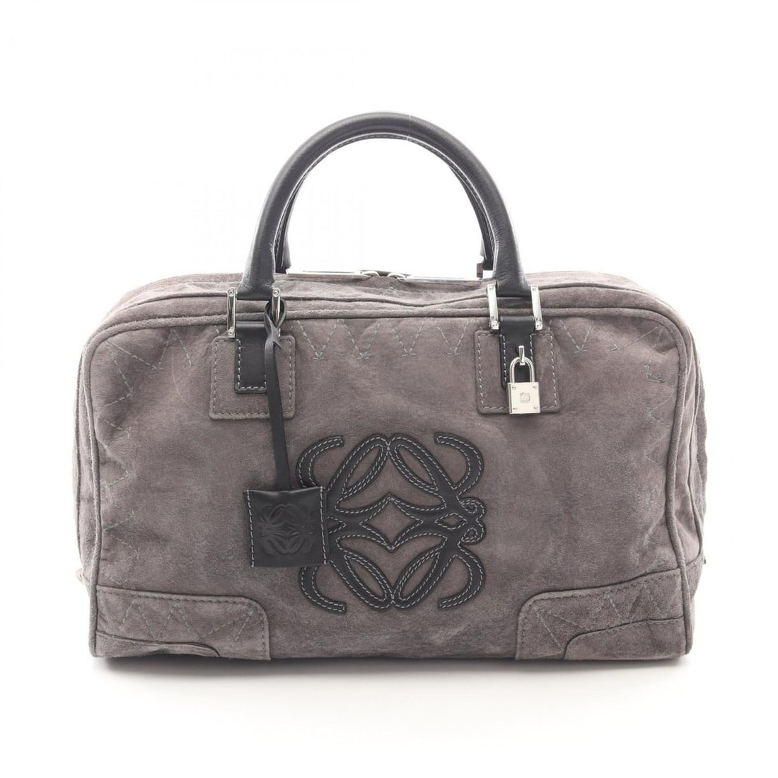 Loewe Amazona 36 Handbag, Suede Leather, Women's, Gray/Black: --- Catalog ---Category: SizeSize (HxWxD): 21cm x 36cm x 13.5cm / 8.26'' x 14.17'' x 5.31''Category: DesignType: HandbagColor: Black, GrayGender: WomenMaterial: Suede , Leather Category: GeneralBrand:
