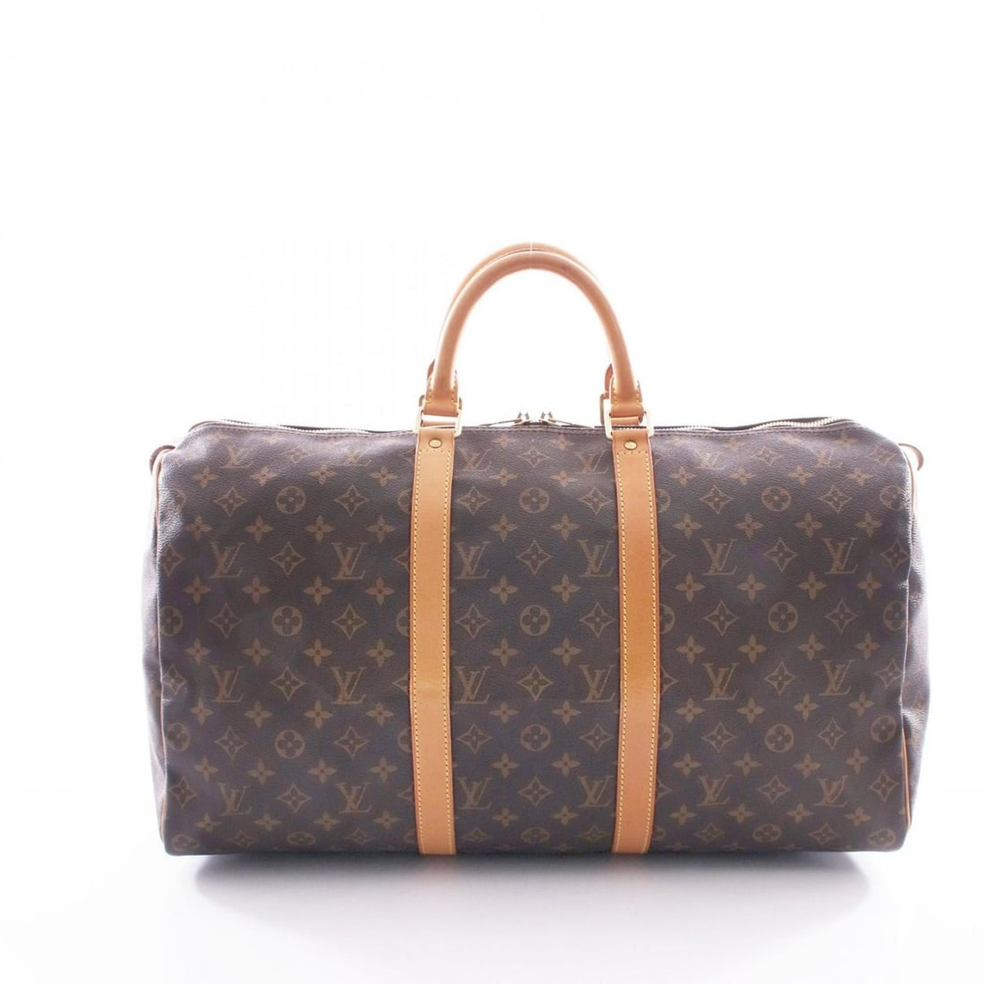 Louis Vuitton Keepall 50 Boston Bag Handbag, Coated Canvas and Leather, Monogram Pattern, Men's: --- Catalog ---Category: SizeSize (HxWxD): 28cm x 51cm x 21.5cm / 11.02'' x 20.07'' x 8.46''Category: DesignType: Boston bag, HandbagColor: Brown, MonogramGender: Men,WomenMaterial: Coated canvas , Le
