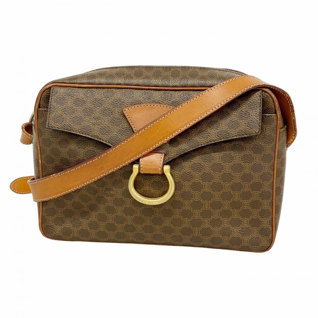 Celine Macadam Shoulder Bag, Brown, Women's: --- Catalog ---Category: SizeSize (HxWxD): 17cm x 24.5cm x 7cm / 6.69'' x 9.64'' x 2.75''Category: DesignType: Shoulder bagColor: BrownGender: WomenMaterial: PVC Hardware Color: GoldCategory: GeneralB