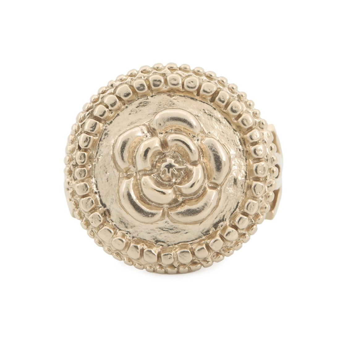 Chanel Ring Coco Mark Camellia B15P CHANEL RING: --- Catalog ---Category: SizeJP Size: 8.5US Size: 4Category: DesignColor: Champagne goldGender: Women,MenMaterial: MetalCategory: GeneralBrand: ChanelCountry of Origin: Italy--- Item List ---Section: