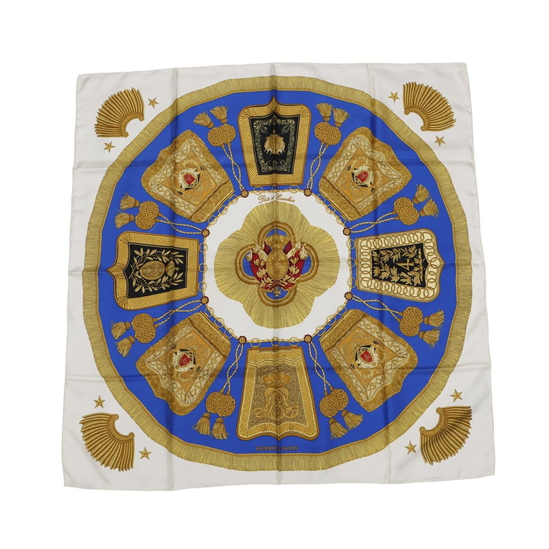 Hermes scarf muffler Carre 90 saber bag Poste et Cavalerie silk HERMES carre SCARF: --- Catalog ---Category: SizeSize (LxW): 90cm x 90cm / 35.43'' x 35.43''Category: DesignType: ScarfColor: Blue, IvoryGender: Women,MenMaterial: Silk Category: GeneralBrand: HermesCountry of Origin: Fr