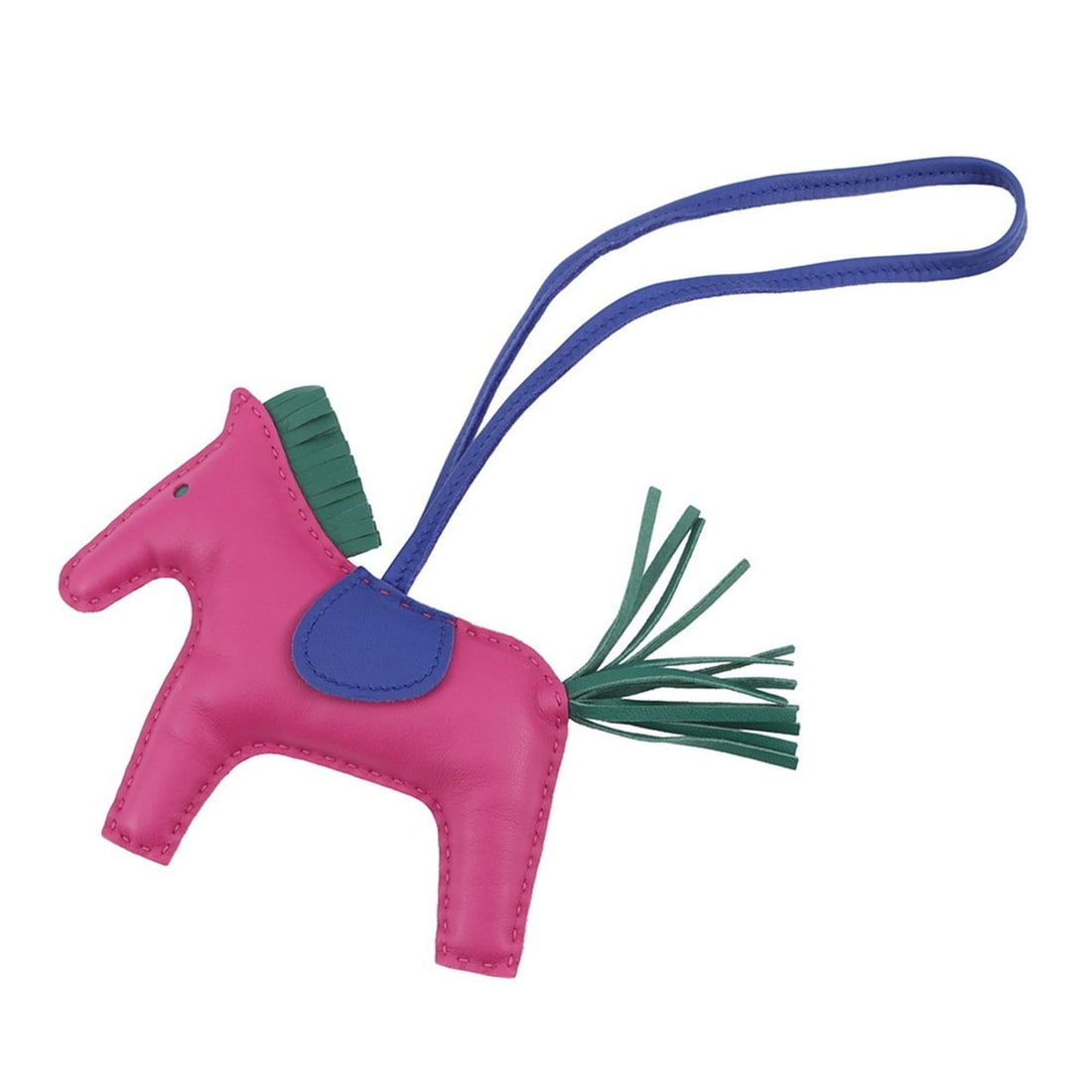 Hermes accessory bag charm Rodeo MM Rose Purple Blue Electric Malachite Lambskin A stamp HERMES: --- Catalog ---Category: SizeSize (HxWxD): 11.00mm x 16.50mm / 0.43'' x 0.65''Category: DesignType: Handbag charmColor: Blue ElectricGender: Women,MenMaterial: LeatherCategory: GeneralBrand: HermesCou