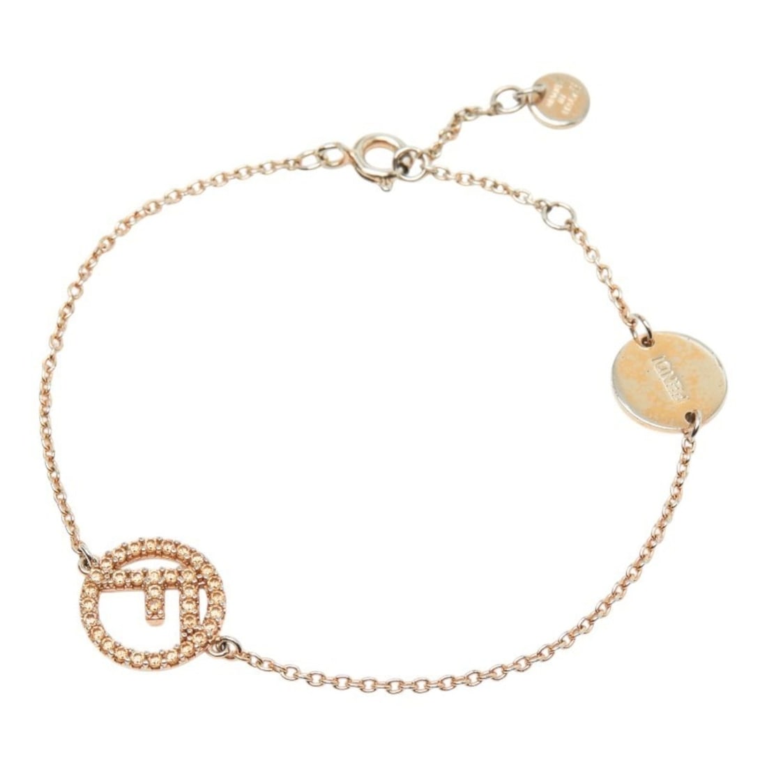 Fendi F is Bracelet, Pink Gold Plated, Rhinestones, Women's FENDI: --- Catalog ---Category: SizeLength: 19.5cm / 7.67''Category: DesignType: Charm braceletColor: Gold, PinkGender: WomenCategory: GeneralBrand: Fendi--- Item List ---Section: ConditionRanking: Rank AB U