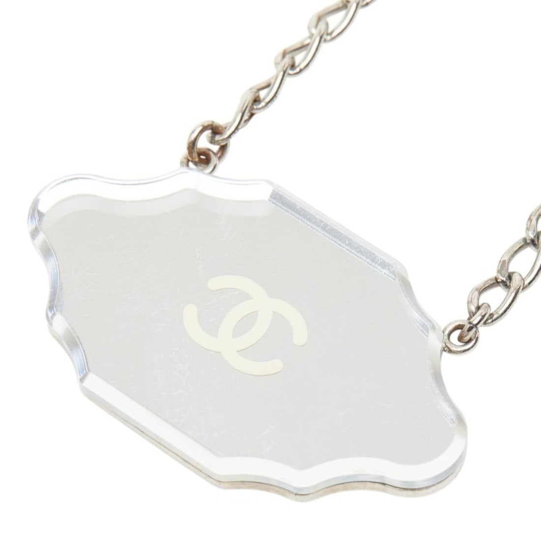Chanel Mirror Plate Coco Mark Necklace, Silver Metal, Women's CHANEL: --- Catalog ---Category: SizePendant Size: 31.2mm x 55.8mm / 1.22'' x 2.19''Neck Circumference: 49 cm / 19.29''Category: DesignColor: SilverGender: WomenMaterial: MetalNecklace Type: NecklaceCategory: