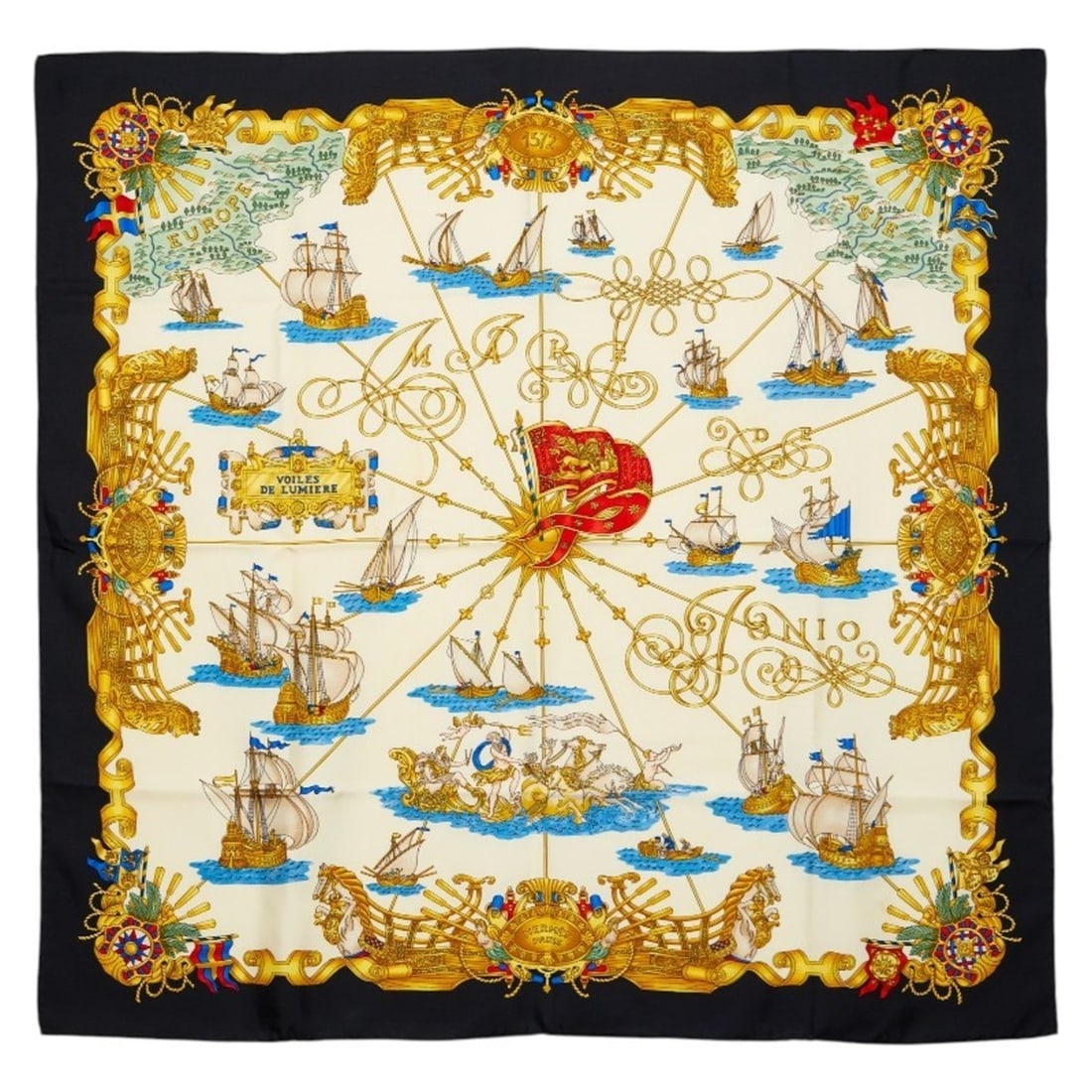 Hermes Carre 90 VOILES DE LUMIERE (Sailboats of Light) Scarf/Muffler, Black/Multicolor, Women's: --- Catalog ---Category: SizeSize (LxW): 86cm x 88cm / 33.85'' x 34.64''Category: DesignType: ScarfColor: Black, Multi-colorGender: WomenCategory: GeneralBrand: Hermes--- Item List ---Section: Conditi