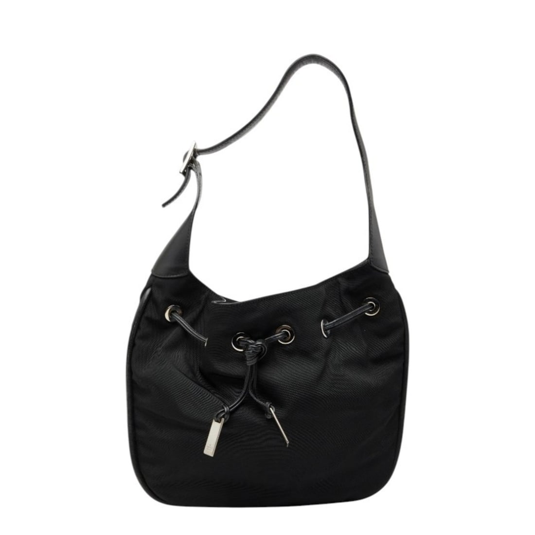 Gucci One-Shoulder Shoulder Bag, Drawstring Type, Black Nylon Leather, Women's GUCCI: --- Catalog ---Category: SizeSize (HxWxD): 22cm x 30cm x 2cm / 8.66'' x 11.81'' x 0.78''Category: DesignType: Shoulder bagColor: BlackGender: WomenMaterial: Nylon , Leather Category: GeneralBrand: Guc