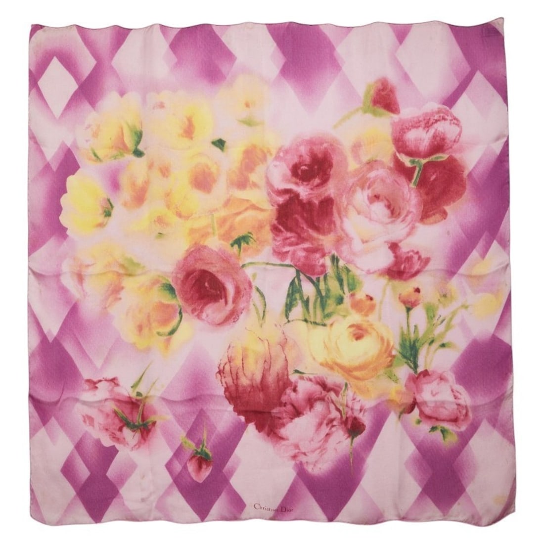 Christian Dior Dior floral print scarf/muffler, purple, multicolor, silk, women's.: --- Catalog ---Category: SizeSize (LxW): 83cm x 81cm / 32.67'' x 31.88''Category: DesignType: ScarfColor: Multi-color, PurpleGender: WomenMaterial: Silk Category: GeneralBrand: Christian Dior--- Item