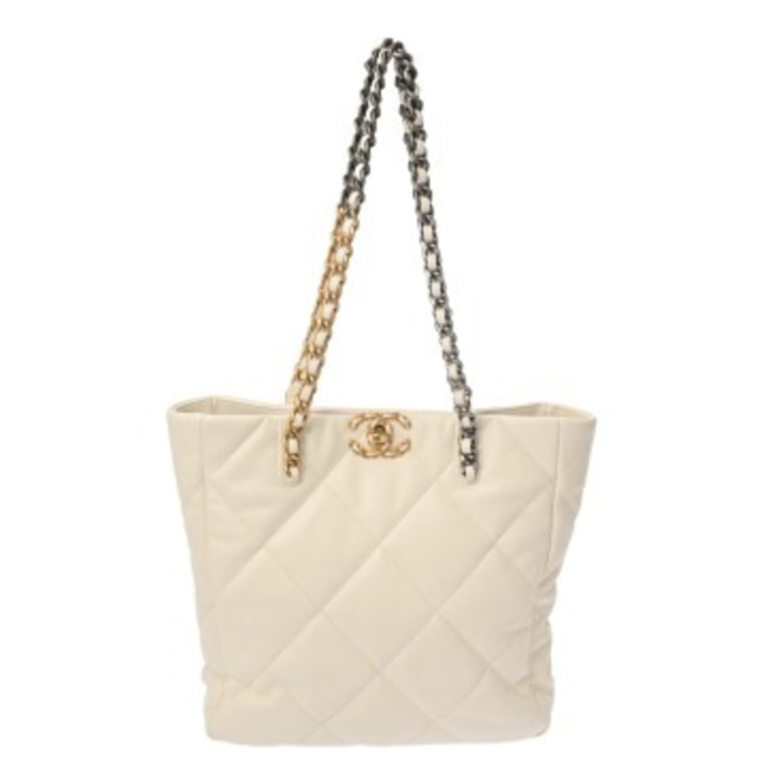 CHANEL Chanel 19 Chain Tote White AS3519 Women's Lambskin Bag A Rank Used Ginzo: --- Catalog ---Category: SizeSize (HxWxD): 29.5cm x 29cm x 9cm / 11.61'' x 11.41'' x 3.54''Category: DesignType: Tote bagColor: WhiteGender: WomenMaterial: Leather Hardware Color: Gold, SilverLeather/