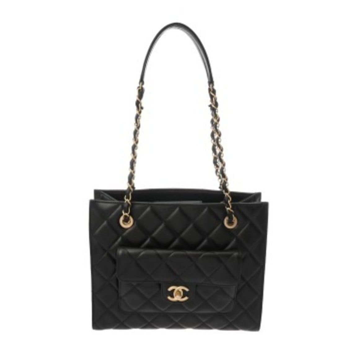 CHANEL Matelassé Chain Tote Bag, Black, Women's Lambskin Handbag, Grade A, Used, Ginzo: --- Catalog ---Category: SizeSize (HxWxD): 23.5cm x 28.5cm x 10cm / 9.25'' x 11.22'' x 3.93''Category: DesignType: HandbagColor: BlackGender: WomenMaterial: Leather Hardware Color: GoldLeather/Fur Typ