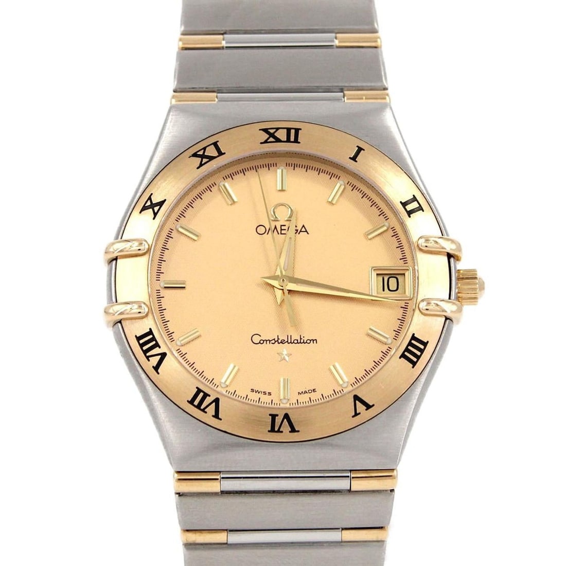 Omega Constellation Two-Tone 1312.10 SSxYG Quartz Watch: --- Catalog ---Category: SizeWrist Size: 17.5cm / 6.88''Case Diameter: 33.5mm / 1.32''Category: DesignType: WristwatchGender: MenColor (Dial): GoldMaterial (Band): Stainless steel, Yellow goldMaterial