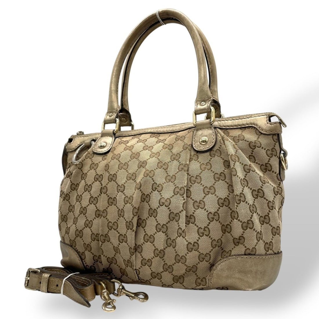 GUCCI GG Canvas Leather Handbag Shoulder Bag Beige Brown Gold Hardware Women's U12: --- Catalog ---Category: SizeSize (HxWxD): 23cm x 33cm x 14cm / 9.05'' x 12.99'' x 5.51''Category: DesignType: Handbag, Shoulder bagColor: Beige, BrownGender: WomenMaterial: GG canvas , Leather Catego