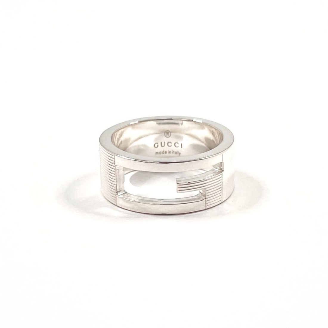 GUCCI Branded Cutout G Ring, Sterling Silver 925, Size 11, Silver, Women's: --- Catalog ---Category: PackNumber in Pack: 1Category: SizeJP Size: 11US Size: 5.75Category: DesignType: Band ringColor: SilverGender: WomenMaterial: Silver 925Category: GeneralBrand: GucciCountry of