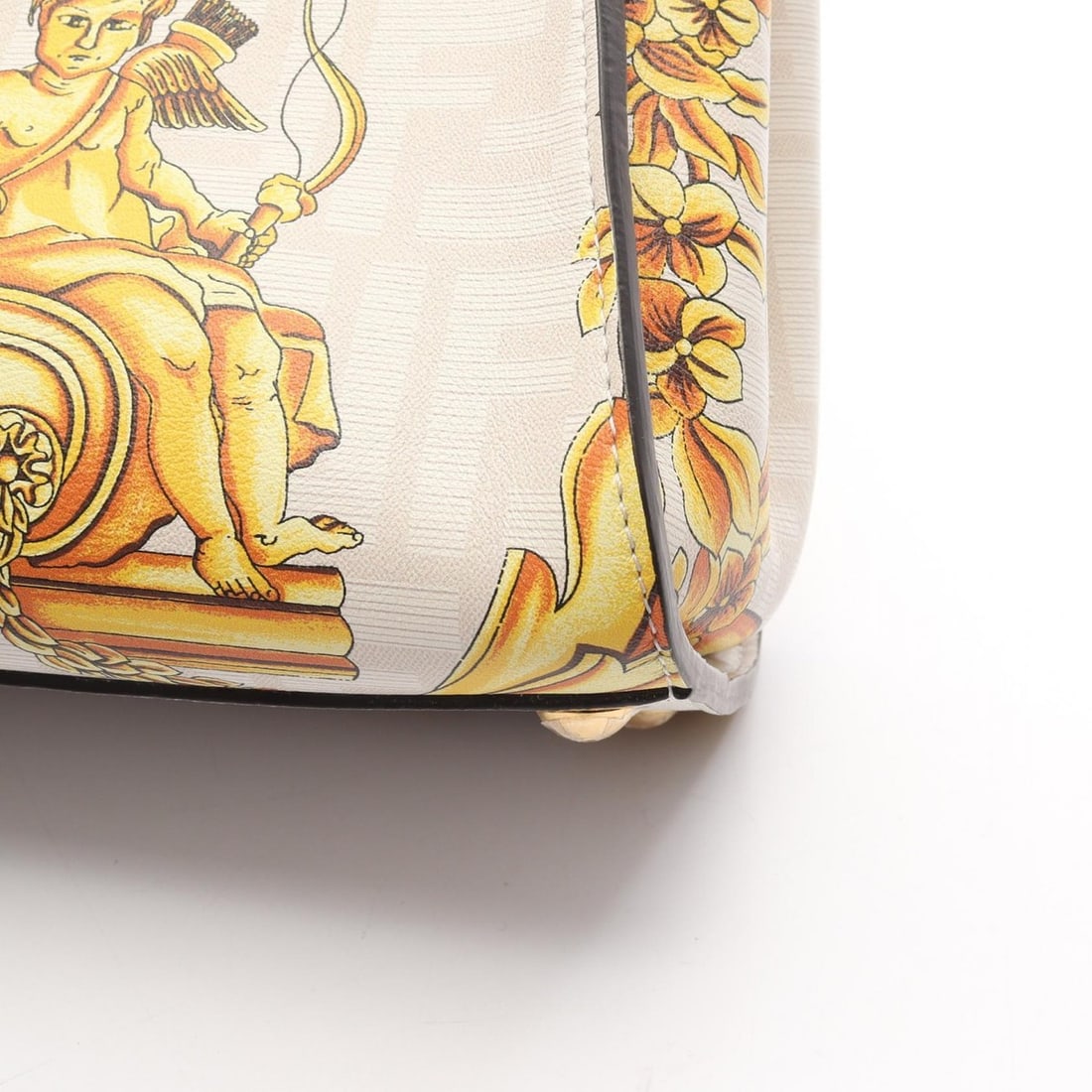 Fendi x Versace Mini Peekaboo Handbag, Leather, Women's, White/Yellow, 8BN244: --- Catalog ---Category: SizeSize (HxWxD): 18cm x 23cm x 11cm / 7.08'' x 9.05'' x 4.33''Category: DesignType: HandbagColor: White, YellowGender: WomenMaterial: Leather Category: GeneralMPN: 8BN244Bran