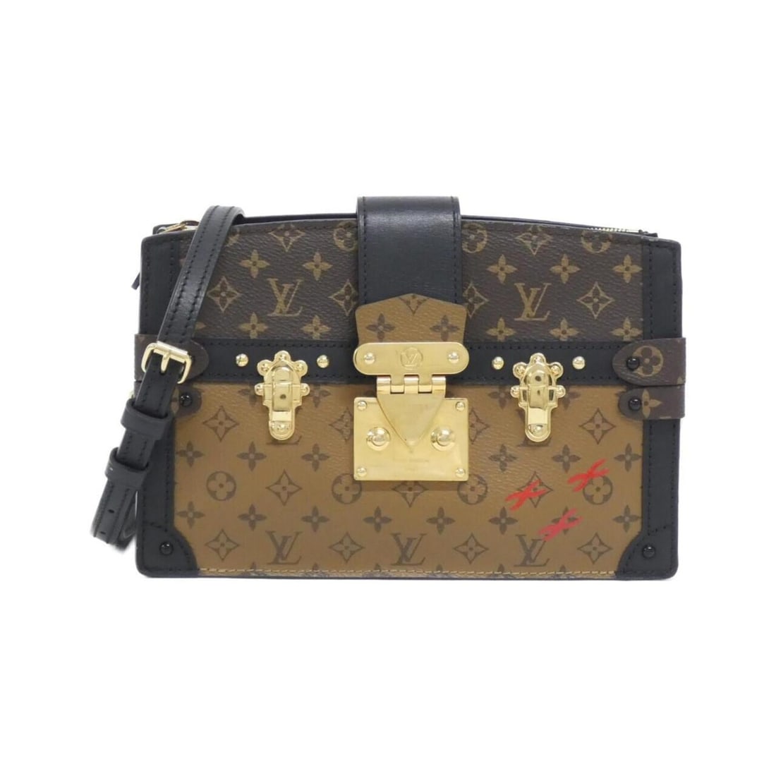 Louis Vuitton Monogram Reverse Trunk Clutch M43596 Shoulder Bag: --- Catalog ---Category: SizeSize (HxWxD): 15cm x 22cm x 7cm / 5.9'' x 8.66'' x 2.75''Category: DesignType: Shoulder bagColor: MarronGender: WomenMaterial: Coated canvas Hardware Color: GoldCategory: