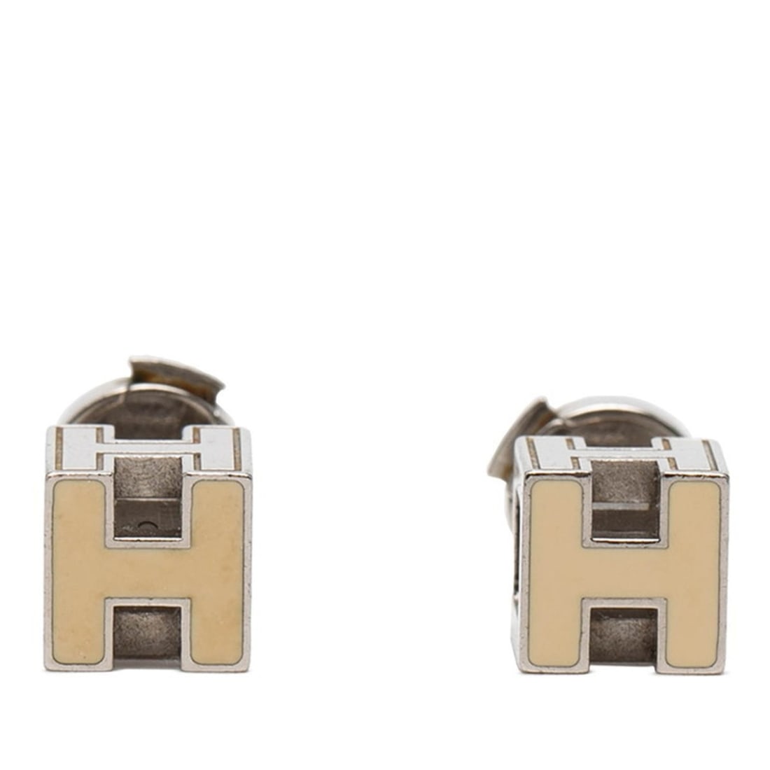 Hermes Sellier Cage d'H H-Cube Stud Earrings, Silver/Ivory Metal, Women's HERMES: --- Catalog ---Category: DesignColor: IvoryGender: WomenCategory: GeneralLine: SellierBrand: Hermes--- Item List ---Section: ConditionRanking: Rank AB Used - Traces of usage, scratches / dirt can be s