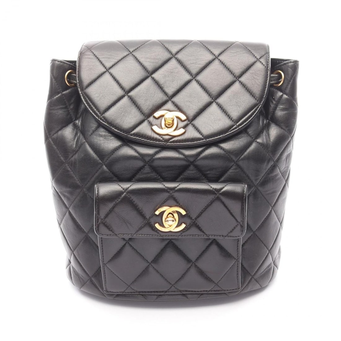 Chanel Matelassé Backpack/Handbag, Lambskin Leather, Women's, Black: --- Catalog ---Category: SizeSize (HxWxD): 25cm x 21cm x 10cm / 9.84'' x 8.26'' x 3.93''Category: DesignType: BackpackColor: BlackGender: WomenMaterial: Leather Leather/Fur Type: LambskinCategory: Gen