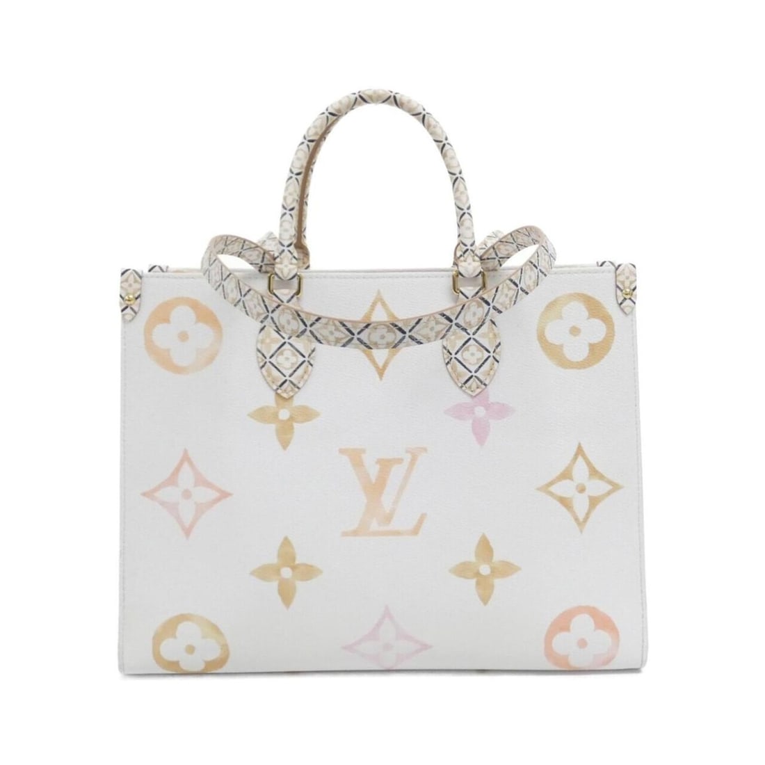 Louis Vuitton Monogram Flower Tile (LV by the Pool) OnTheGo MM M22975 Handbag: --- Catalog ---Category: SizeSize (HxWxD): 27cm x 35cm x 14cm / 10.62'' x 13.77'' x 5.51''Category: DesignType: HandbagColor: BeigeGender: Women,MenMaterial: Coated canvas Category: GeneralMPN: M22975