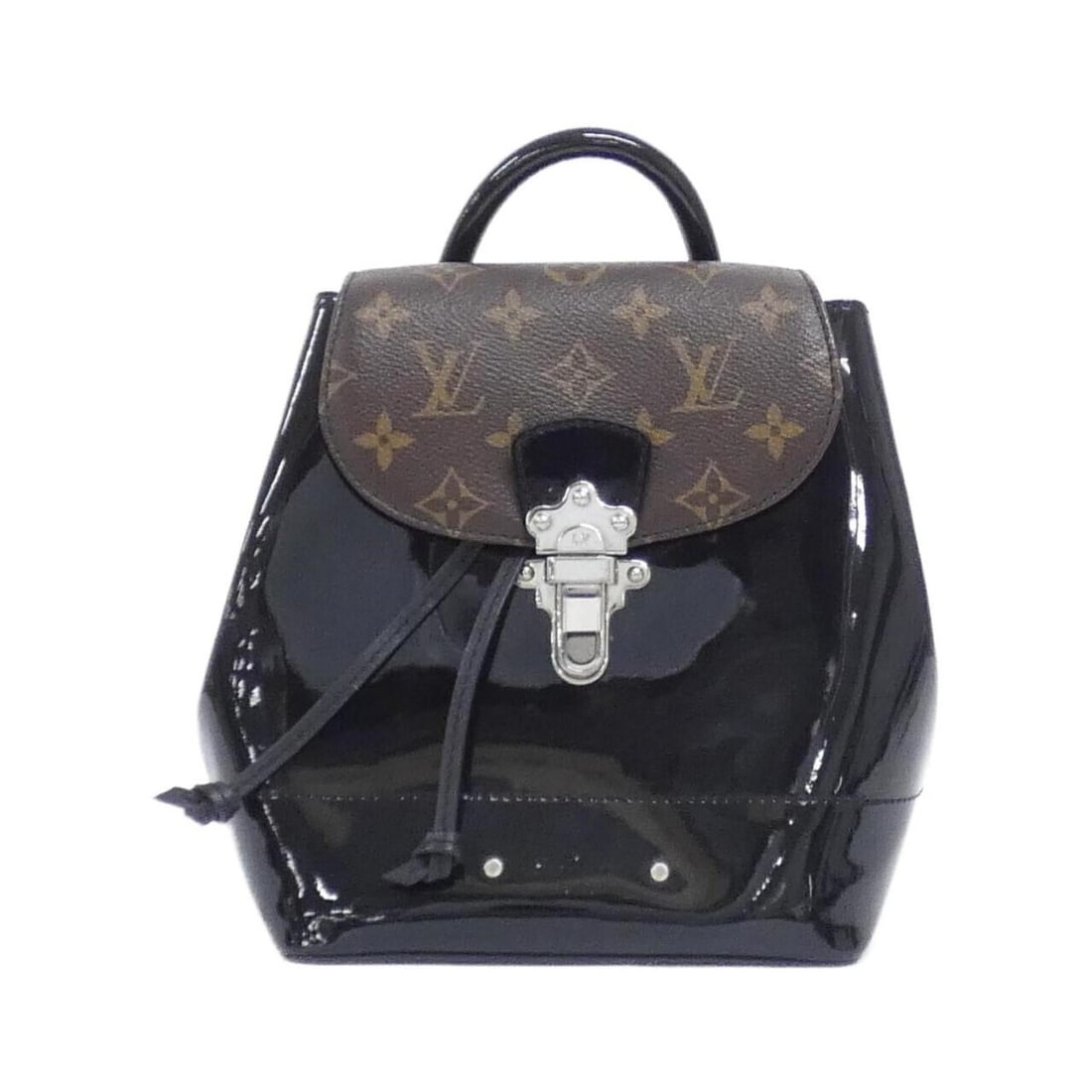 Louis Vuitton Monogram Vernis Miroir Hot Spring M55769 Backpack: --- Catalog ---Category: SizeSize (HxWxD): 21cm x 18cm x 13cm / 8.26'' x 7.08'' x 5.11''Category: DesignType: BackpackColor: BlackGender: WomenMaterial: Coated canvas , Leather Leather/Fur Type: Ename