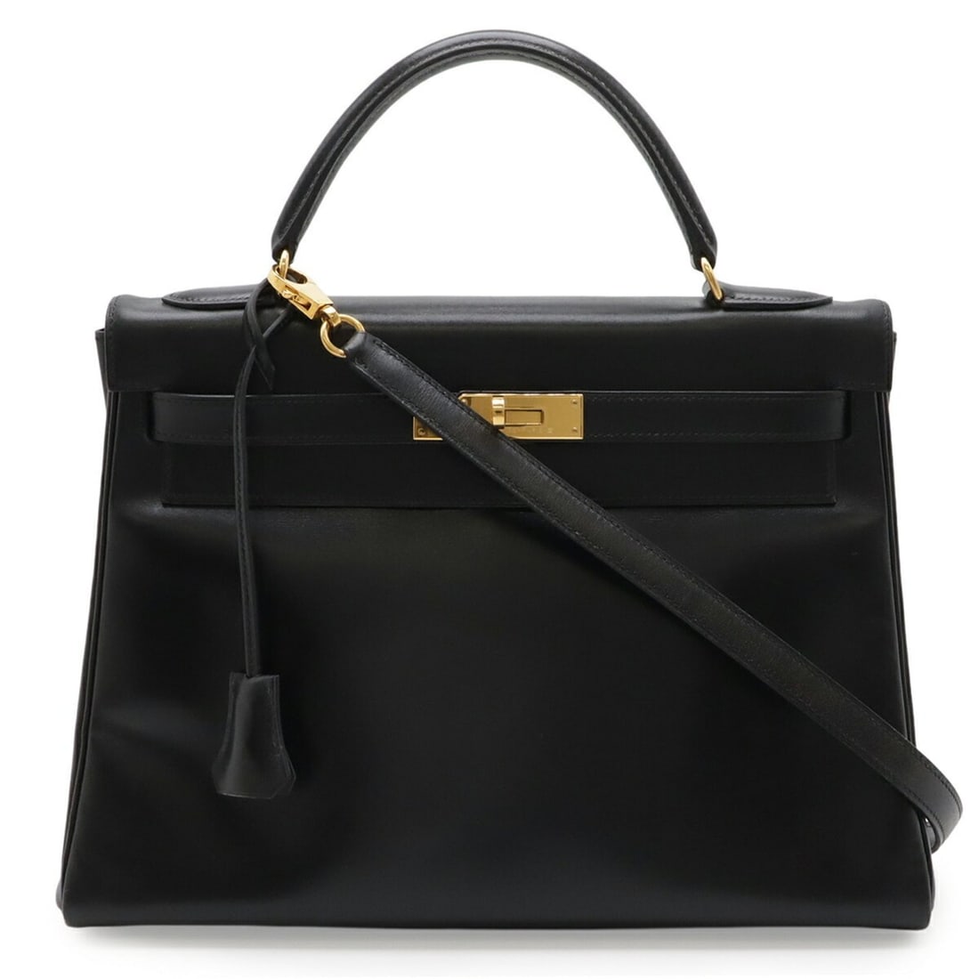 HERMES Kelly 32 Handbag/Shoulder Bag, Inside Stitching, Box Calf Leather, Black, with W Stamp: --- Catalog ---Category: SizeSize (HxWxD): 23cm x 32.5cm x 12cm / 9.05'' x 12.79'' x 4.72''Category: DesignType: Handbag, Shoulder bagColor: BlackGender: WomenMaterial: Box calf leather Category: Gene