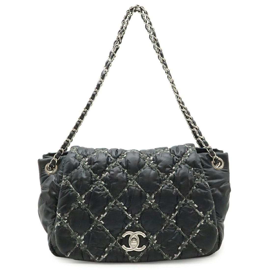 CHANEL Paris Byzantium Quilted Chain Shoulder Bag, Nylon, Black, A50630: --- Catalog ---Category: SizeSize (HxWxD): 22cm x 28cm x 14cm / 8.66'' x 11.02'' x 5.51''Category: DesignType: Shoulder bagColor: Black, Dark grayGender: WomenMaterial: Nylon Category: GeneralMPN: A50