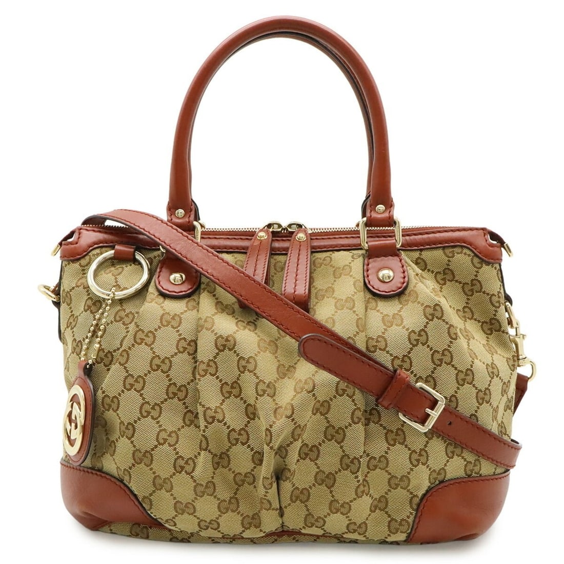 GUCCI Sukey GG Canvas Handbag Tote Bag Leather Khaki Beige Brick Red Reddish Brown 247902: --- Catalog ---Category: SizeSize (HxWxD): 25cm x 33cm x 13cm / 9.84'' x 12.99'' x 5.11''Category: DesignType: Handbag, Tote bagColor: Beige, Brown, KhakiGender: WomenMaterial: GG canvas Category: Gen
