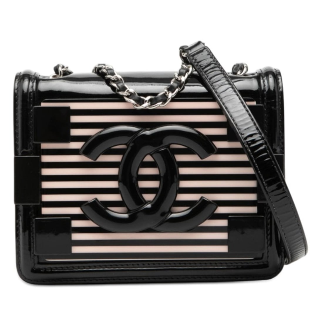 Chanel Coco Mark Lego Boy Chain Shoulder Bag, Black Pink Patent Leather Plastic, Women's CHANEL (1 of 13)