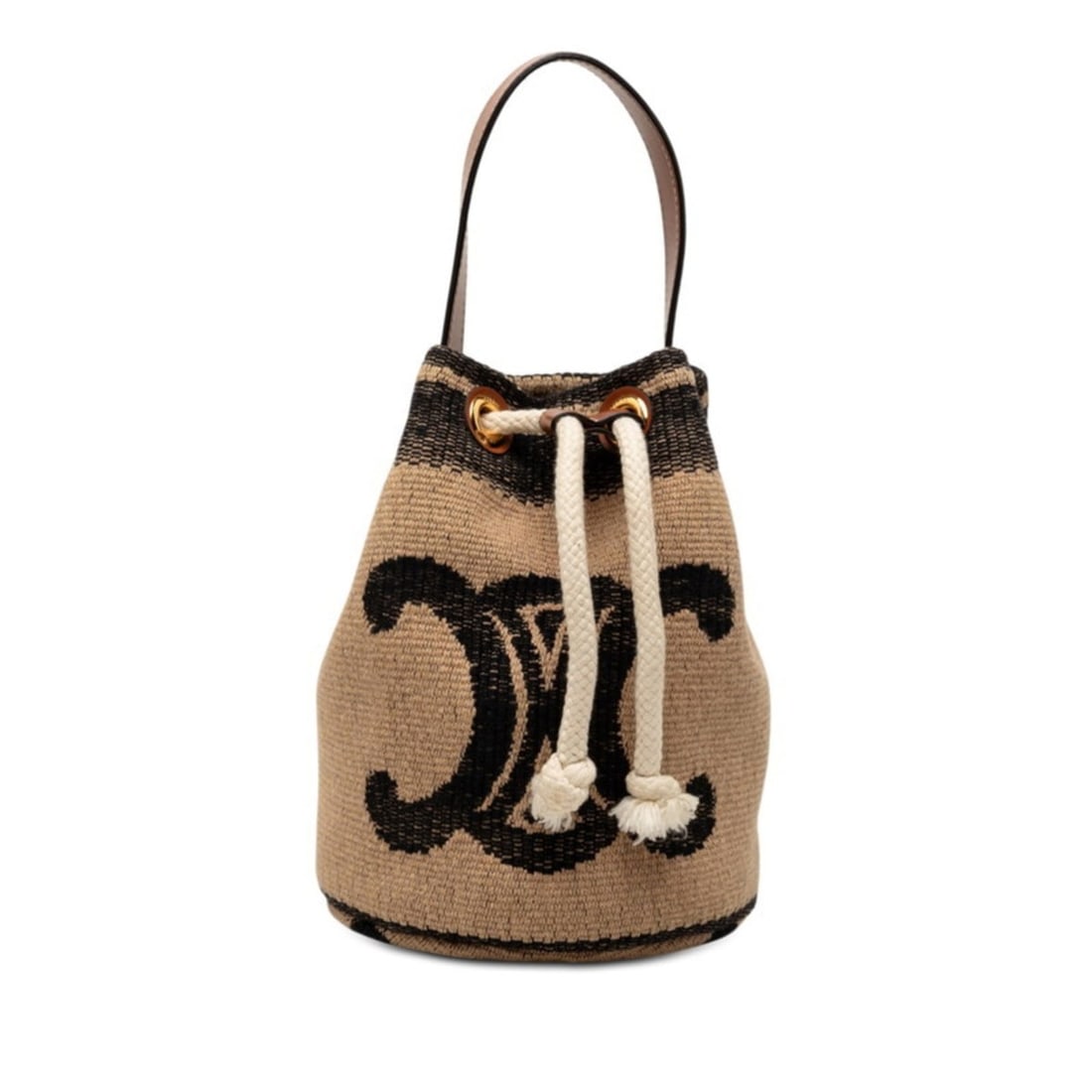 Celine Triomphe Teen handbag, drawstring closure, beige, black, brown canvas and leather, women's.: --- Catalog ---Category: SizeSize (HxWxD): 20cm x 14cm x 14cm / 7.87'' x 5.51'' x 5.51''Category: DesignType: HandbagColor: Beige, Black, BrownGender: WomenMaterial: Canvas , Leather Category: General