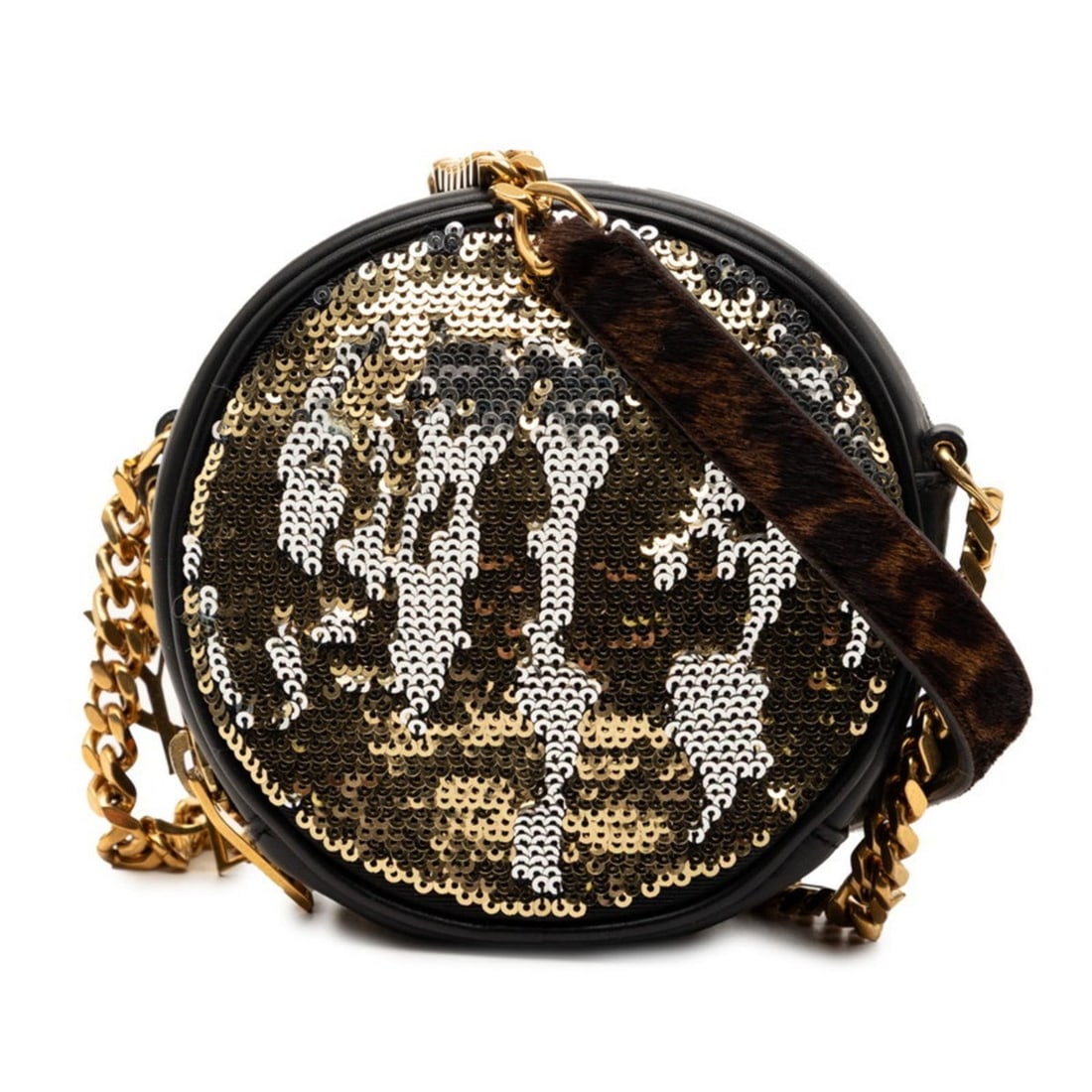 Saint Laurent Cassandra Crossbody Chain Shoulder Bag, Black Gold Leather Sequins Calf Hair, Women's.: --- Catalog ---Category: SizeSize (HxWxD): 12cm x 12cm x 5.5cm / 4.72'' x 4.72'' x 2.16''Category: DesignType: Shoulder bagColor: Black, GoldGender: WomenMaterial: Spangles , Leather Leather/Fur Type: