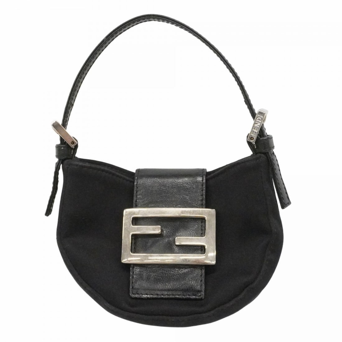 Fendi Mini Croissant Canvas Bag/Pouch, Black, Women's: --- Catalog ---Category: SizeSize (HxWxD): 9.5cm x 15cm x 3cm / 3.74'' x 5.9'' x 1.18''Category: DesignType: PouchColor: BlackGender: WomenMaterial: Canvas Hardware Color: SilverCategory: GeneralBrand