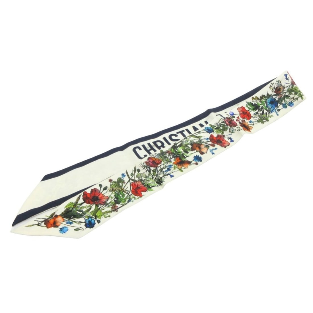 Christian Dior D-Millefiori Mitzah Scarf/Muffler with Ribbon, Floral Pattern, Silk Twill,: --- Catalog ---Category: SizeSize (LxW): 6cm x 1.02m / 2.36'' x 40.15''Category: DesignType: ScarfColor: Multi-color, WhiteGender: WomenMaterial: Silk Category: GeneralMPN: 15MIF106I611Brand: Christia