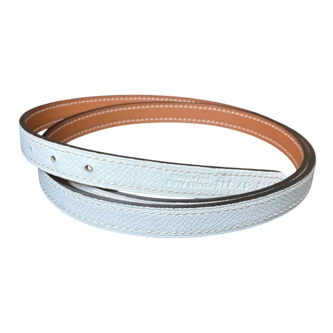 HERMES Reversible Narrow Belt 13mm Size 80 White Brown Women's: --- Catalog ---Category: SizeWidth: 1.2cm / 0.47''Length: 92.5cm / 36.41''Category: DesignType: Standard beltGender: WomenCategory: GeneralBrand: Hermes--- Item List ---Section: ConditionRanking: Rank