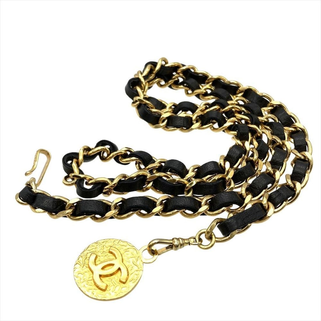Chanel Coco Mark Chain Belt, Leather, 89cm, Black, Gold Hardware, Women's: --- Catalog ---Category: SizeLength: 89cm / 35.03''Category: DesignType: Chain beltColor: BlackGender: WomenMaterial (Strap): Leather Category: GeneralBrand: Chanel--- Item List ---Section: ConditionR